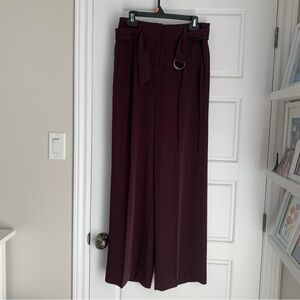 NWT - RW&Co Wide-Leg High-Waist Tie-Belt Pants - Burgundy plum